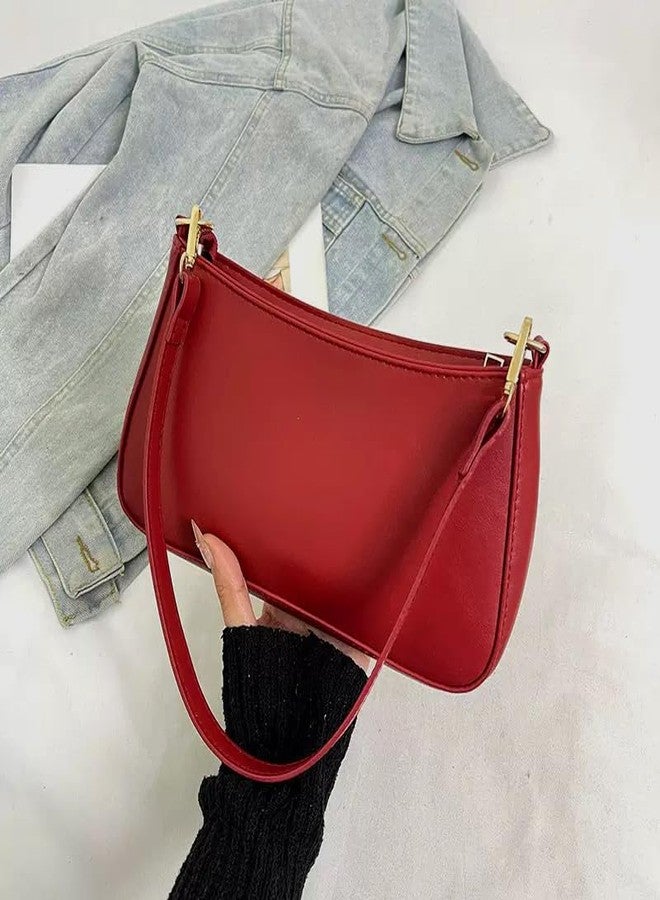 feujury Small Shoulder Bag for Women Trendy Purse Retro Vegan Leather Hobo Purses Clutch Tote HandBags with Zipper Closure (red) - Image 2