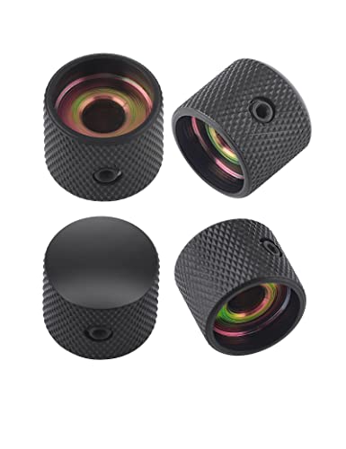 Rubatone Metal Guitar Knobs Dome Control Knobs with Black Knurled Barrels 6mm Split Shafts for Telecaster Stratocaster Electric Guitar or Bass Guitar Set of 4pcs. - Image 1