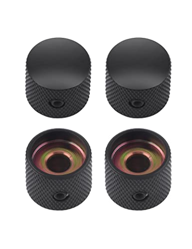 Rubatone Metal Guitar Knobs Dome Control Knobs with Black Knurled Barrels 6mm Split Shafts for Telecaster Stratocaster Electric Guitar or Bass Guitar Set of 4pcs. - Image 2