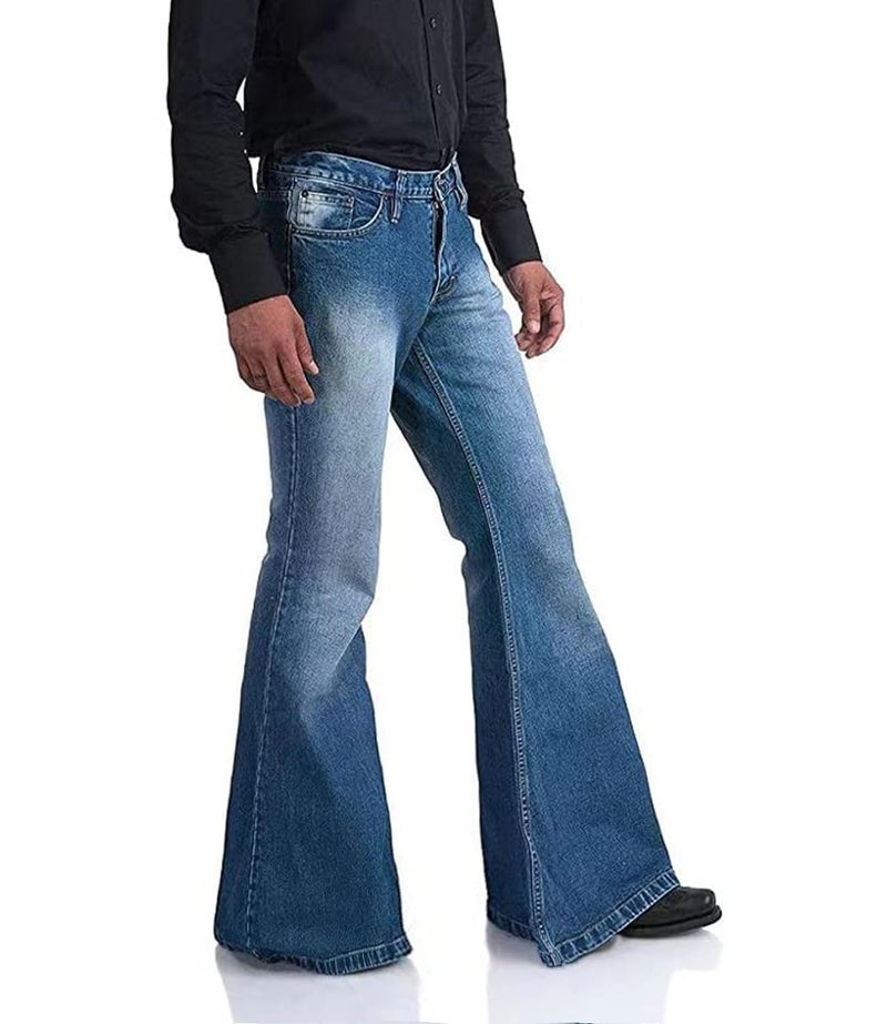 EVEDESIGN Men's Vintage Bell Bottom Jeans 60s 70s Outfits for Men,Mens Bell Bottoms Disco Pants Flared Jeans Bule - Image 2