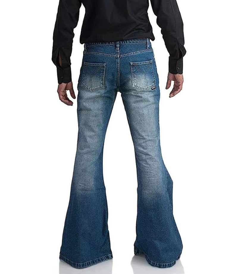 EVEDESIGN Men's Vintage Bell Bottom Jeans 60s 70s Outfits for Men,Mens Bell Bottoms Disco Pants Flared Jeans Bule - Image 3