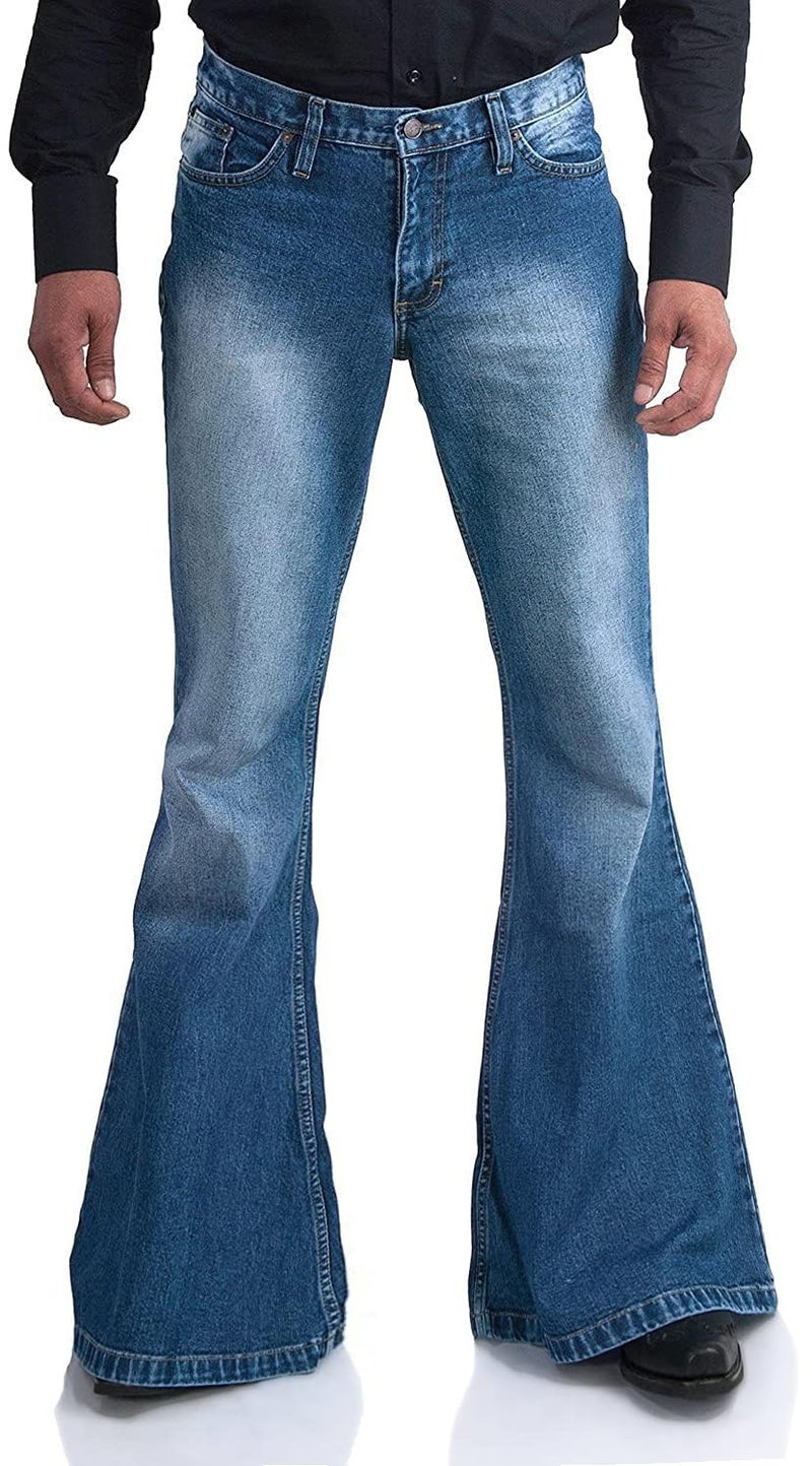 EVEDESIGN Men's Vintage Bell Bottom Jeans 60s 70s Outfits for Men,Mens Bell Bottoms Disco Pants Flared Jeans Bule - Image 1