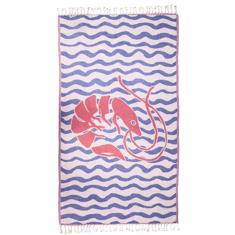 Anemoss Turkish Peshtemal Bath Towel, Large Size 100x180cm, Shrimp Pattern Design, 100% Cotton Soft & Quick Dry Material, Versatile Use for Beach, Pool and Bath, Peshtemal Bath Towel - Image 1
