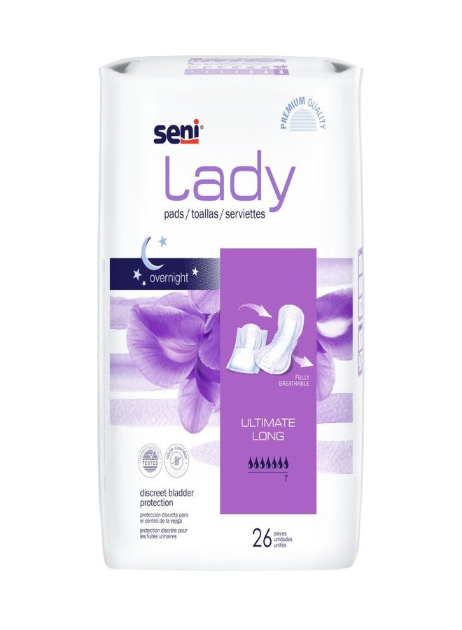 Seni Lady Women Ultimate Long Bladder Control Pads - 26 pcs, Overnight Incontinence Protection, Highly Absorbent, Skin-Friendly, Discreet & Comfortable