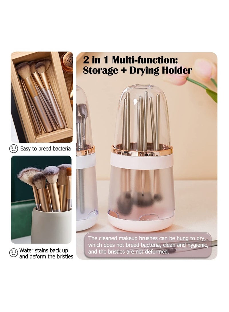 SYOSI White Cosmetic Holder, Makeup Brush Storage Organizer Multifunction Makeup Organizer Detachable Brush Drying Rack Dresser Cosmetic Storage Box Bathroom Vanity Organizer for Countertop Vanity Dresser - Image 2