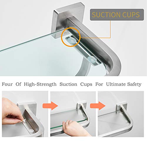 BESy رف زجاجي للحمام BESy مع قضيب ومعلق للمنشفة، مثبت على الحائط مع براغي، رف تخزين من الفولاذ المقاوم للصدأ SUS304، قاعدة مربعة، تشطيب نيكل مصقول - Image 3