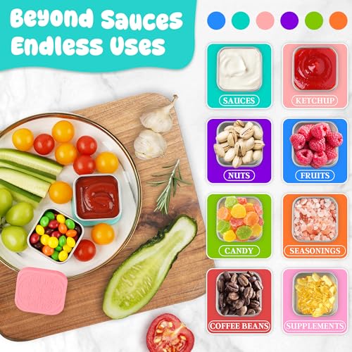 LIEMAND 6x2.7oz Salad Dressing Container to Go, Leakproof Reusable Stainless Steel small container with lid,Sauce Containers for Lunch box,Picnics,Travel,Office and Meal Prep-Square - Image 4