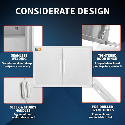 Treshin Outdoor Kitchen Doors 28" W x 21" H - Stainless Steel Double Door with Magnetic Closure, Durable and Easy to Clean BBQ Access Door - Perfect for Outdoor Kitchens, BBQ Islands - Image 4