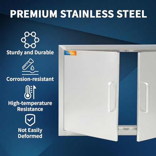 Treshin Outdoor Kitchen Doors 28" W x 21" H - Stainless Steel Double Door with Magnetic Closure, Durable and Easy to Clean BBQ Access Door - Perfect for Outdoor Kitchens, BBQ Islands - Image 3