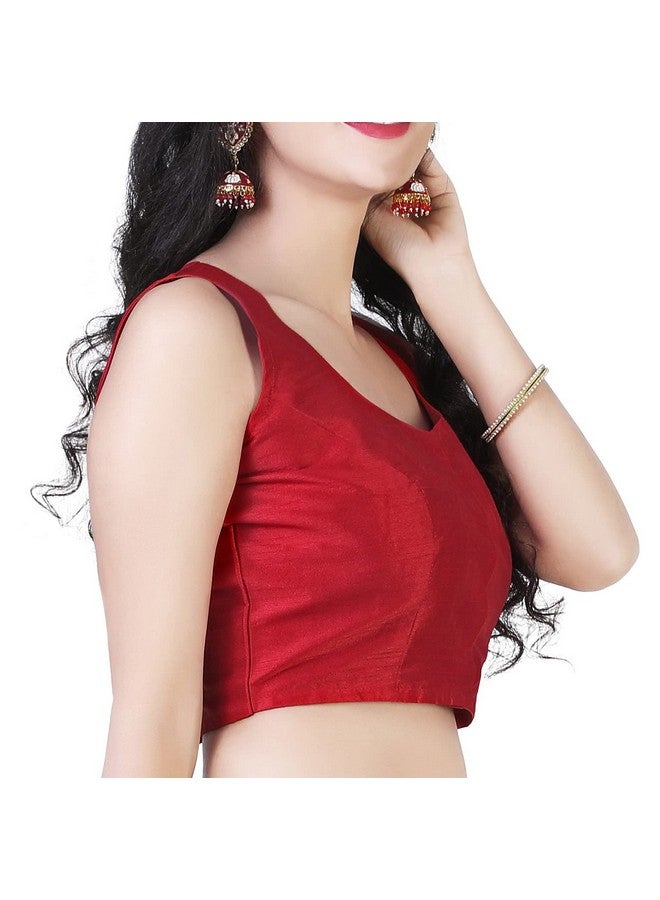 Studio Shringaar Women's Readymade Polyester Silk Sleeveless Saree Blouse (Red, 36)