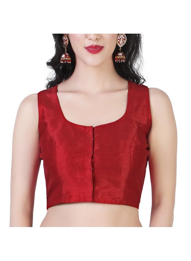 Studio Shringaar Women's Readymade Polyester Silk Sleeveless Saree Blouse (Red, 36)
