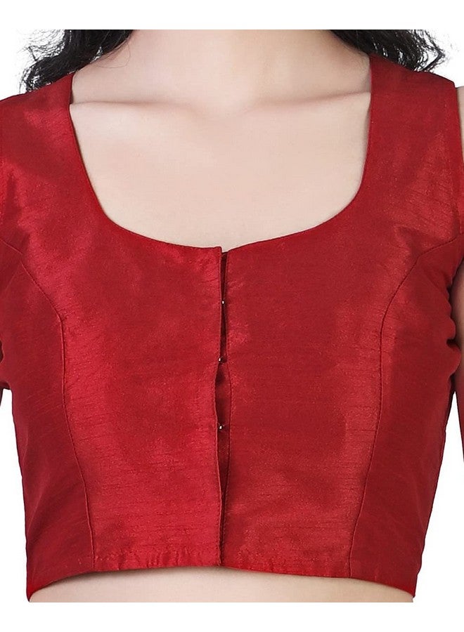 Studio Shringaar Women's Readymade Polyester Silk Sleeveless Saree Blouse (Red, 36)