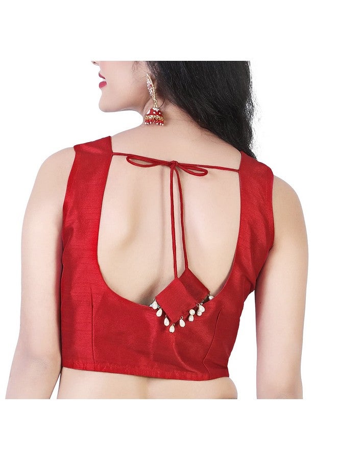 Studio Shringaar Women's Readymade Polyester Silk Sleeveless Saree Blouse (Red, 36)