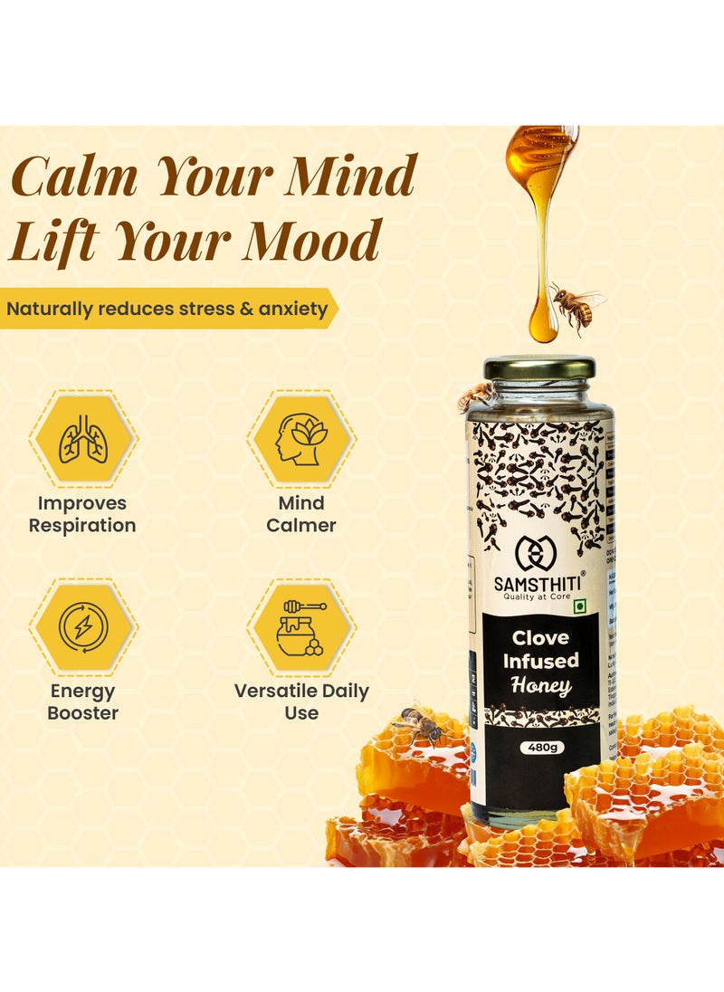 Samsthiti Clove Infused Honey, 100% Natural Organic Raw Honey with Clove Extract, No Sugar, No Preservatives, Ayurvedic Herbal Sweetener for Digestion, Immunity, Oral Health & Bone Strength – 480g  - Image 3