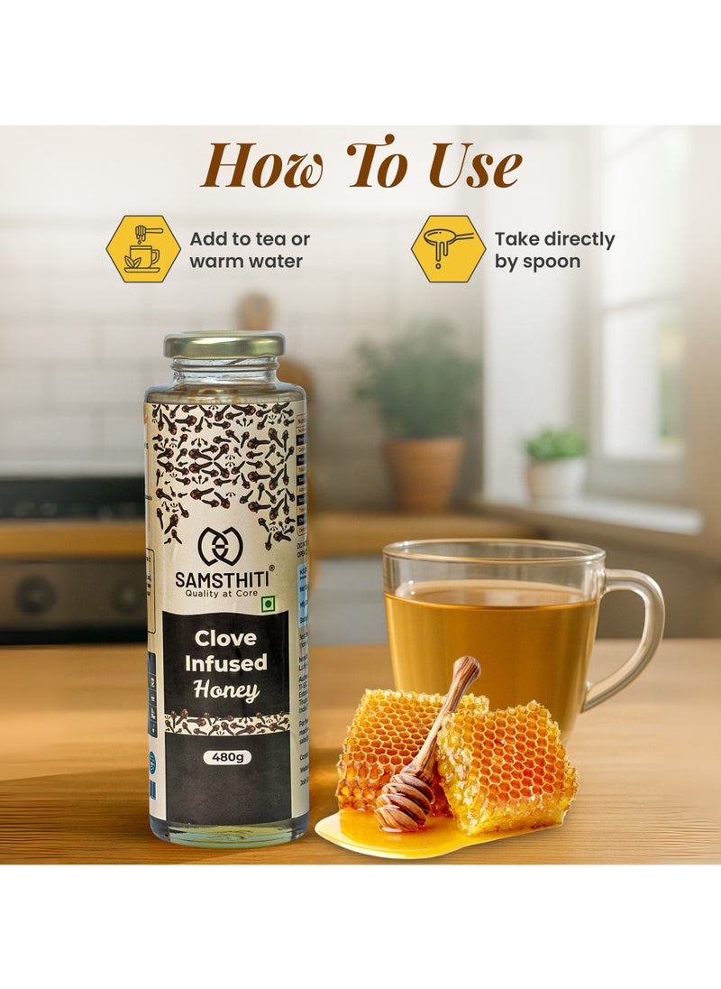 Samsthiti Clove Infused Honey, 100% Natural Organic Raw Honey with Clove Extract, No Sugar, No Preservatives, Ayurvedic Herbal Sweetener for Digestion, Immunity, Oral Health & Bone Strength – 480g  - Image 5