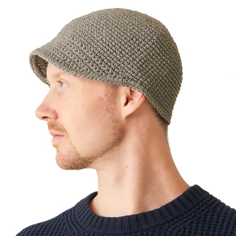 CHARM Mens Kufi Beanie Hat - Billed Skull Cap 100% Cotton Crochet Chemo Hat Womens Sensitive Skin Casualbox Gray - Image 1