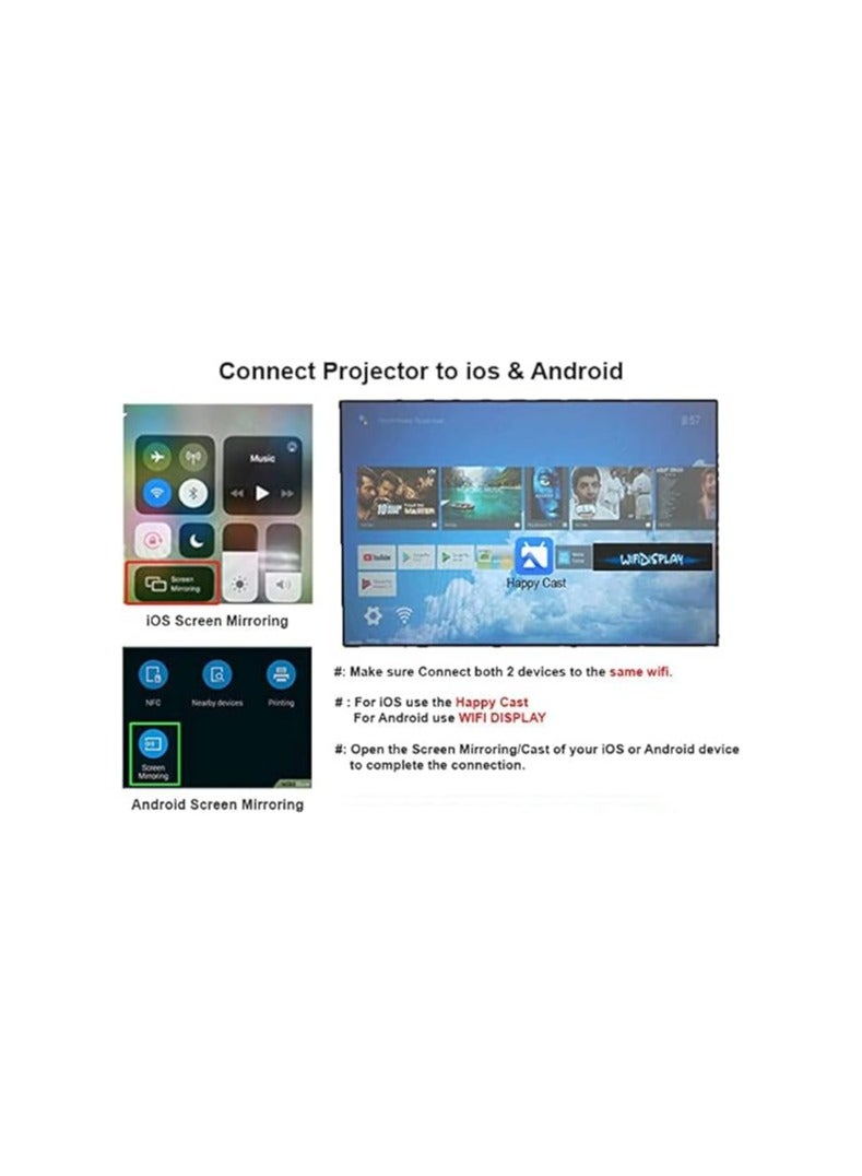Umiio Android Video Projector with 5G WiFi & Bluetooth, Ultra HD Supported, A007 Chip Intelligence Portable Movie Projector Compatible With iOS Android HuaweiCast (White)  - Image 4