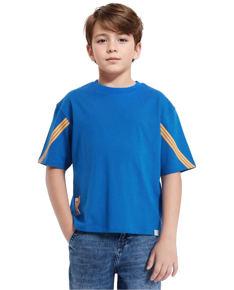 Rare Ones Rare Ones Kids Tsum Blue Cotton Half Sleeve Slip-On Printed Boxy Fit T-Shirt