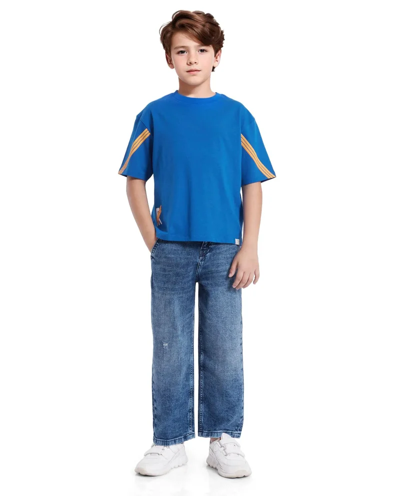 Rare Ones Rare Ones Kids Tsum Blue Cotton Half Sleeve Slip-On Printed Boxy Fit T-Shirt