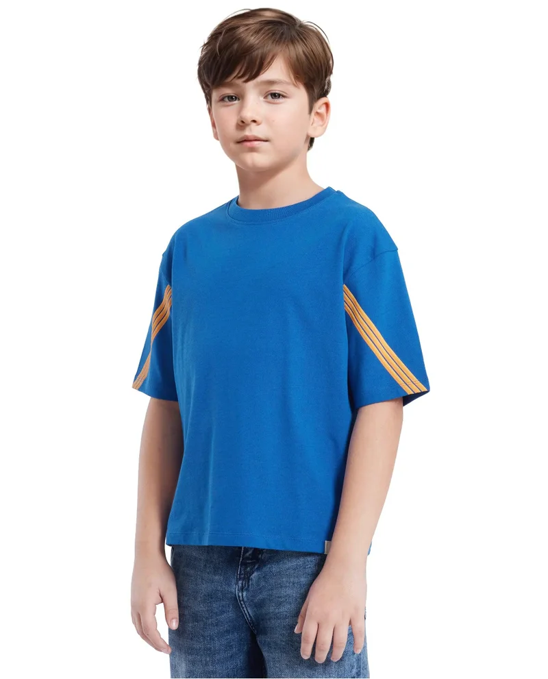 Rare Ones Rare Ones Kids Tsum Blue Cotton Half Sleeve Slip-On Printed Boxy Fit T-Shirt