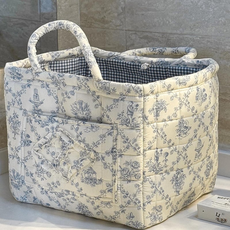 Quilted Cotton Laundry Hamper with Handle Foldable Design Dirty Clothes Basket for Home Use Portable Bin - Image 3