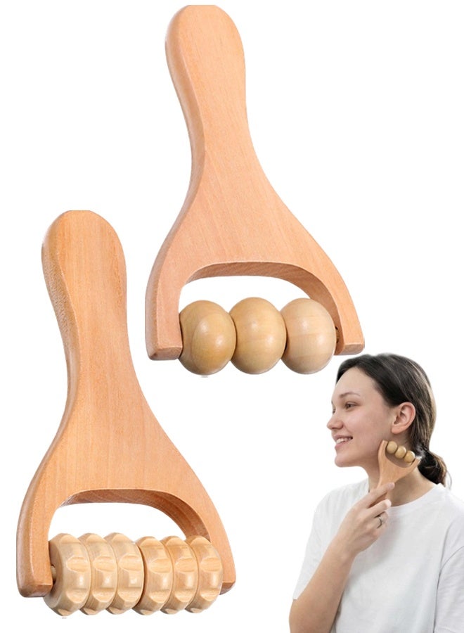 1 Pack 2 Pcs Handheld Wooden Massage Roller, Wood Massage Tools for Back, Leg, Foot & Muscle Pain Relief - Image 1