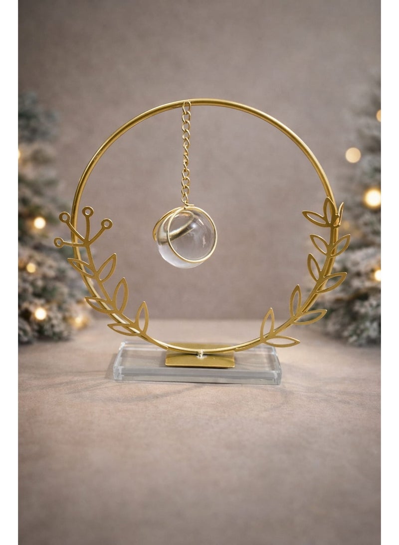 Title: Modern Hanging Crystal Ball Decor with Gold-Tone Floral Frame – Elegant Tabletop Ornament for Home and Office - Image 1