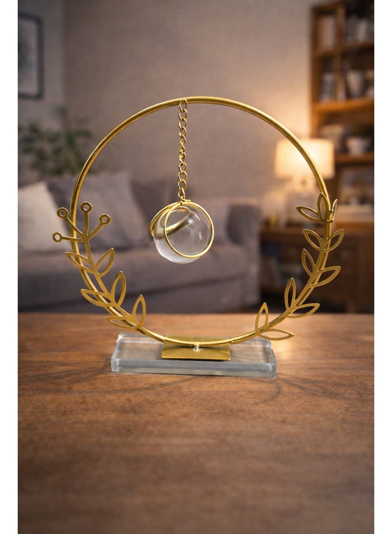 Title: Modern Hanging Crystal Ball Decor with Gold-Tone Floral Frame – Elegant Tabletop Ornament for Home and Office - Image 3
