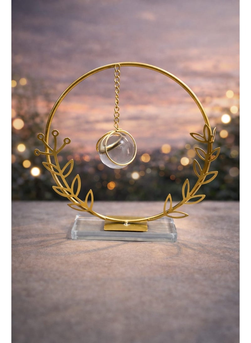 Title: Modern Hanging Crystal Ball Decor with Gold-Tone Floral Frame – Elegant Tabletop Ornament for Home and Office - Image 2