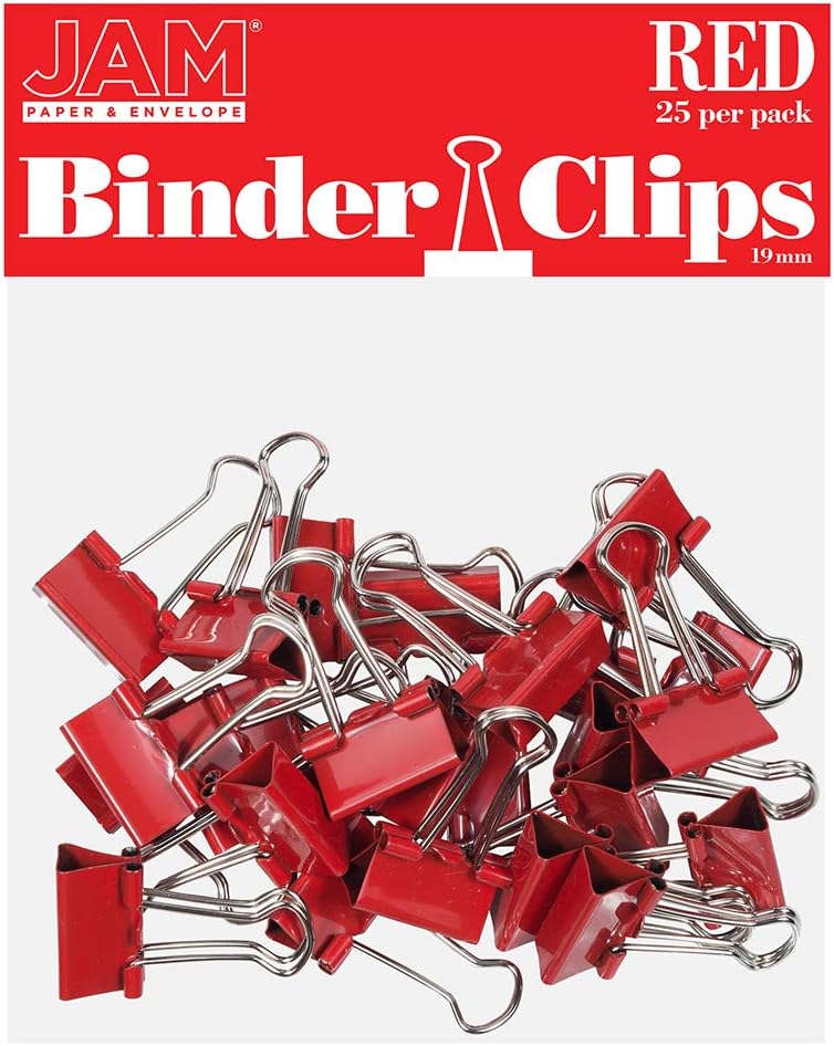 JAM Paper Colorful Binder Clips - Small - 3/4 Inch (19 mm) - Red Binderclips - 25/Pack - Image 1