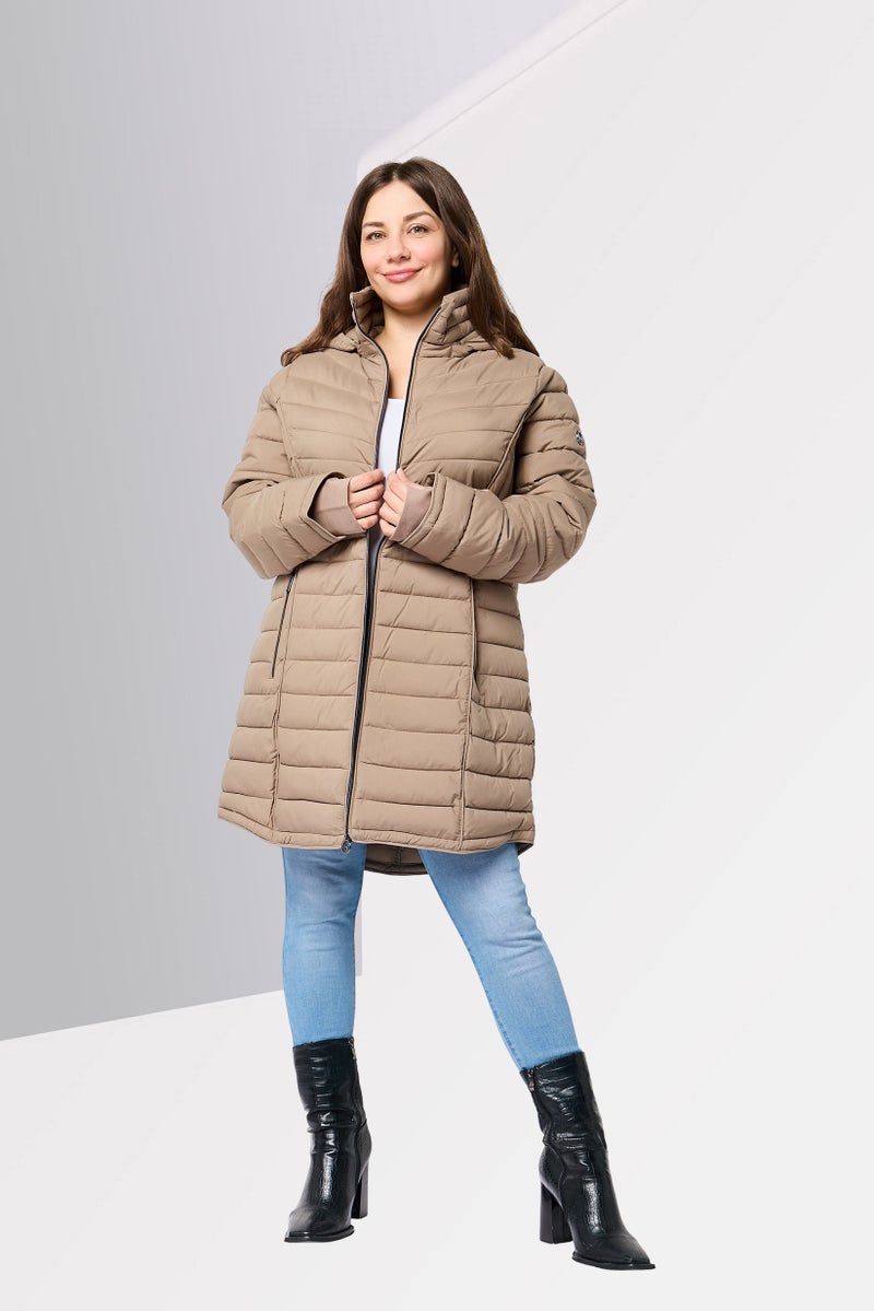 Michael Kors Women Quilted Puffer Jacket, Taupe - Image 2