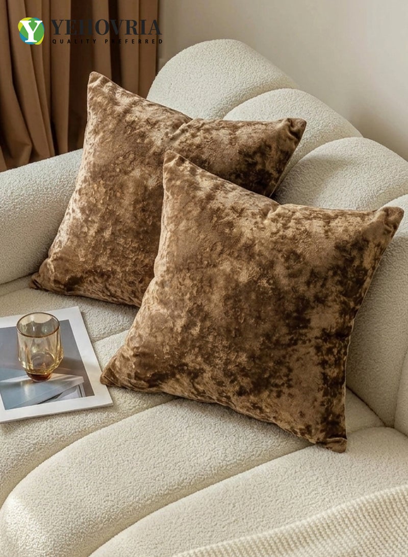 ياخوفريا طقم أغطية خداديات مخملي راقي قطعتين مقاس 45×45 سم كيس وسادة ديكور ناعم قماش مخمل الثلج بسحاب مخفي لتزيين الكنب والمجالس وغرفة المعيشة - بني كافيه فاتح - Image 1