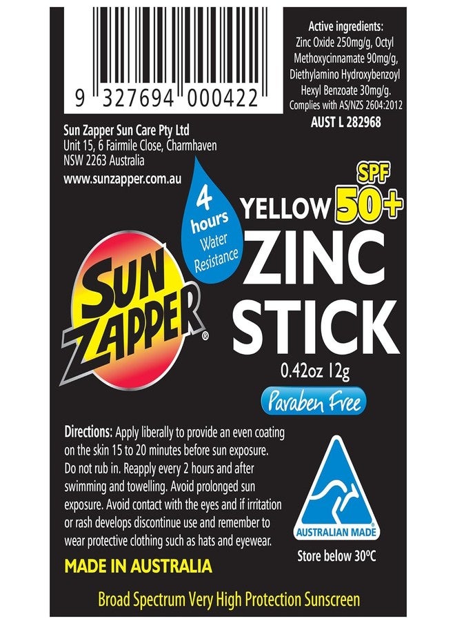 Sun Zapper Zinc Oxide Sunscreen Stick SPF 50+ Yellow - Colored Mineral Sunscreen Stick for Face, Water Resistant Sunblock for Kids and Adults, Travel Size 12g (0.42 oz), Australian Made - Image 5