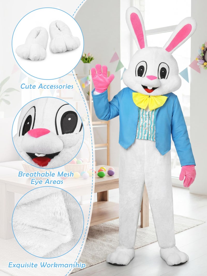 SOMSOC 6 Pieces Easter Bunny Costume Set Adult Rabbit Costume One Piece Suit Waistcoat Bow Tie Shoes Party Favors - Image 3