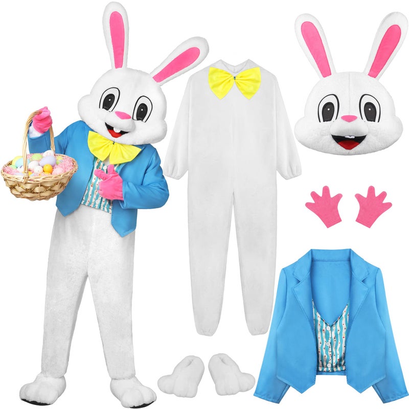 SOMSOC 6 Pieces Easter Bunny Costume Set Adult Rabbit Costume One Piece Suit Waistcoat Bow Tie Shoes Party Favors - Image 1