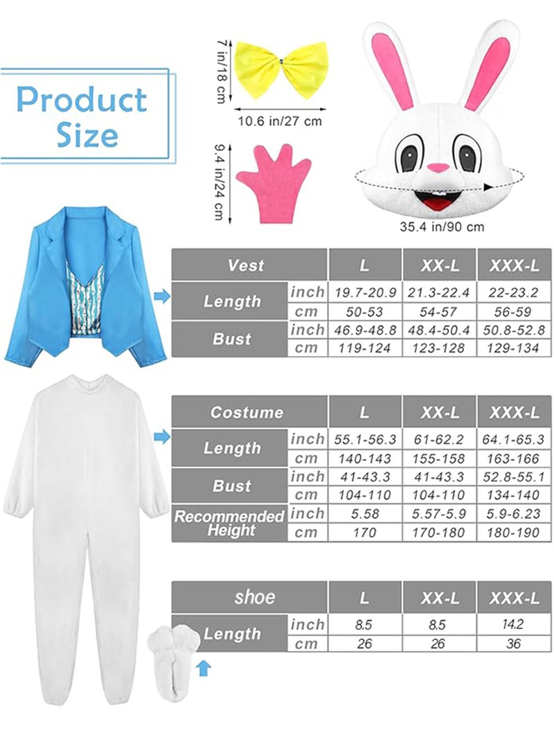 SOMSOC 6 Pieces Easter Bunny Costume Set Adult Rabbit Costume One Piece Suit Waistcoat Bow Tie Shoes Party Favors - Image 2