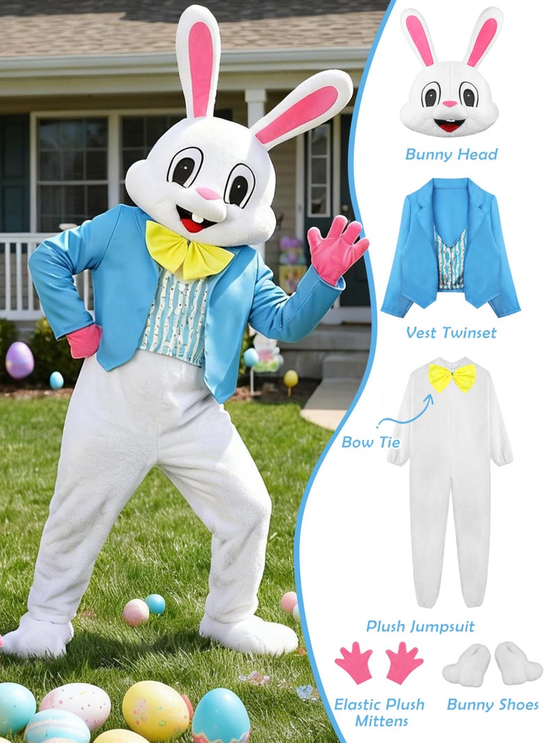 SOMSOC 6 Pieces Easter Bunny Costume Set Adult Rabbit Costume One Piece Suit Waistcoat Bow Tie Shoes Party Favors - Image 5