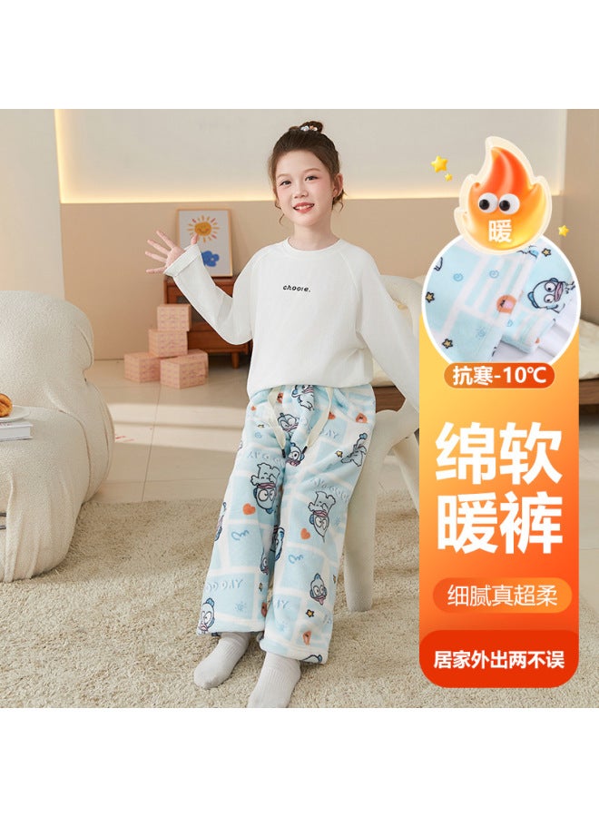Milk Velvet Pajamas  New Cartoon Thickeneded Kidsren's Winter Coral Velvet Sweet And Cute Loose Pants For Girls