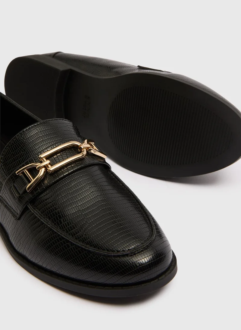 ماتلان Black Croc Metal Bar Wide Fit Loafers