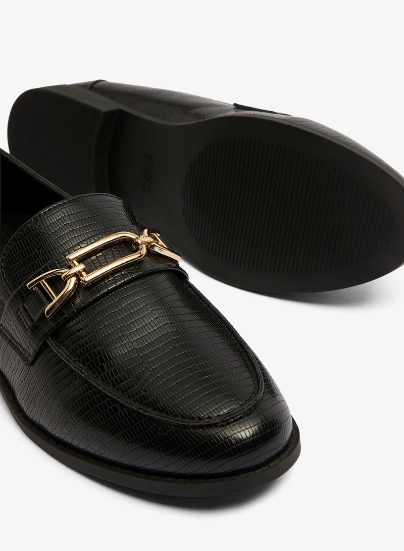 Matalan Black Croc Metal Bar Wide Fit Loafers