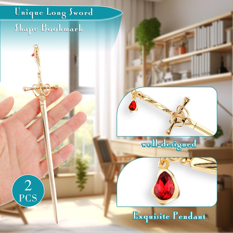 Jeffdad 2Pcs Sword Katana Bookmarks Vintage Silver Metal Pendant Bookmarks Unique Book Lovers Presents Valentine's Day Gifts Thanks Gift for Boyfriend - Image 2
