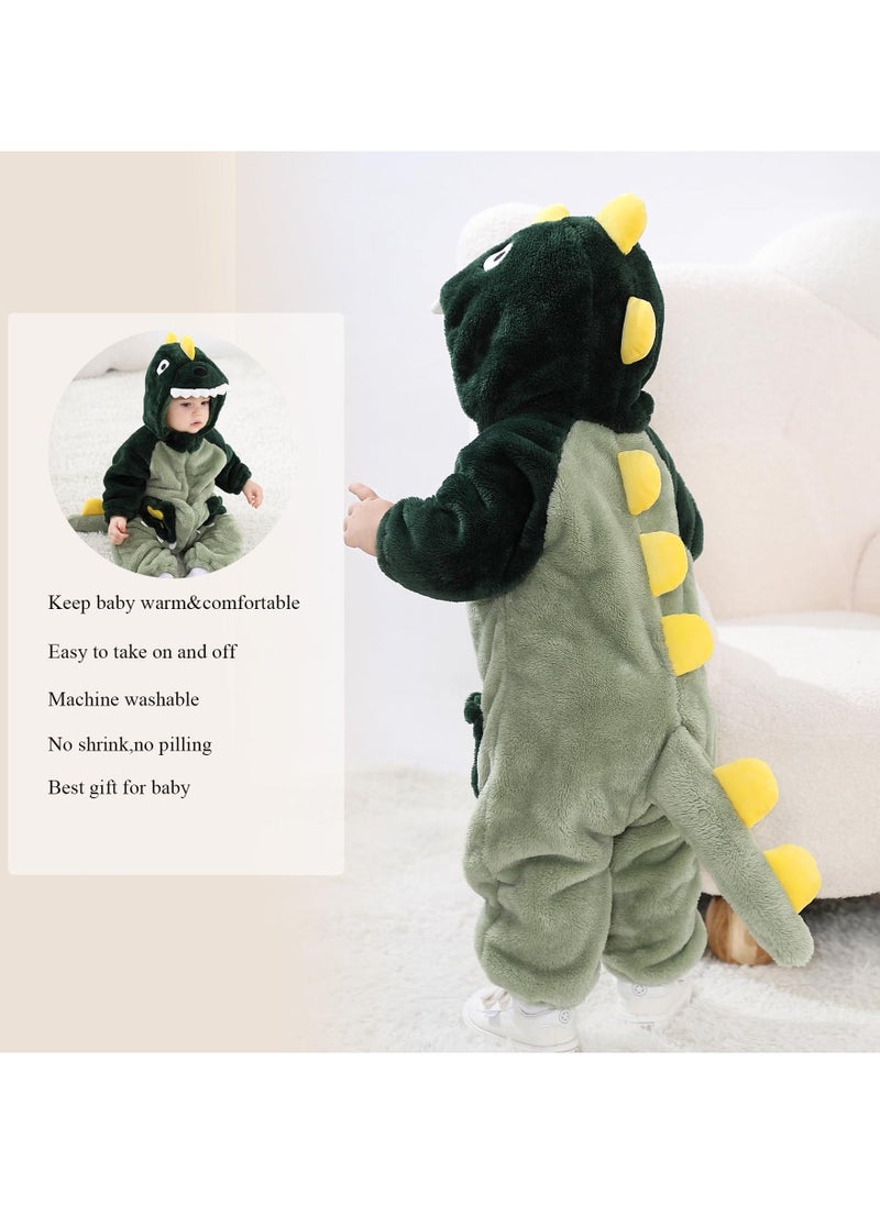 بيجامة قطعة واحدة للأطفال، بيجامة ديناصور من الفلانيل، زي تنكري حيواني لعيد الهالوين، بدلة رومبر بغطاء رأس مناسبة للأطفال بطول: 90-100 سم (تنين الغابة) - Image 4