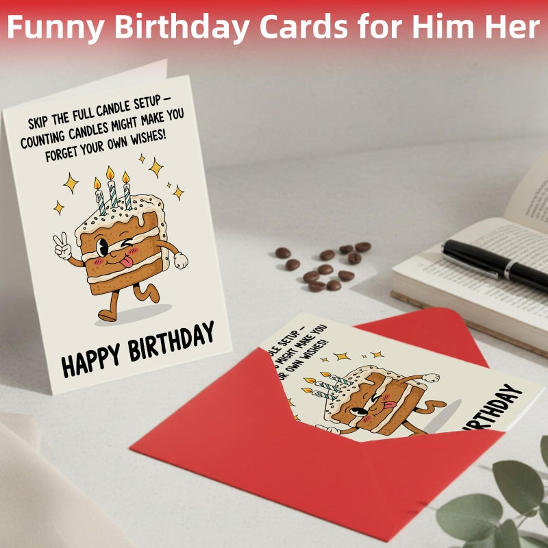 FunisFun Funny Birthday Cards for Women Men Happy Birthday Greeting Cards Humorous Gifts for Dad Mom Brother Sister (Cake) - Image 4