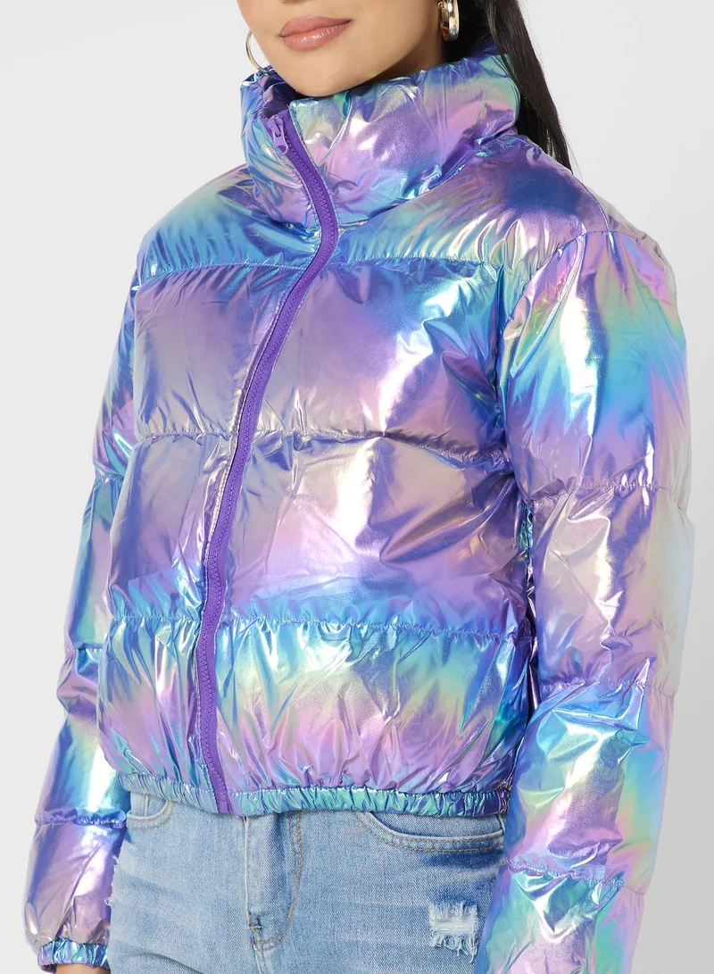 Ginger Holographic Quilted Padded Jacket