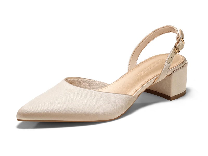 Coutgo Womens Low Chunky Heels Slingback Closed Pointed Toe Pumps Party Wedding Dress Shoes, Champagne Gold, Size 9 - Image 1