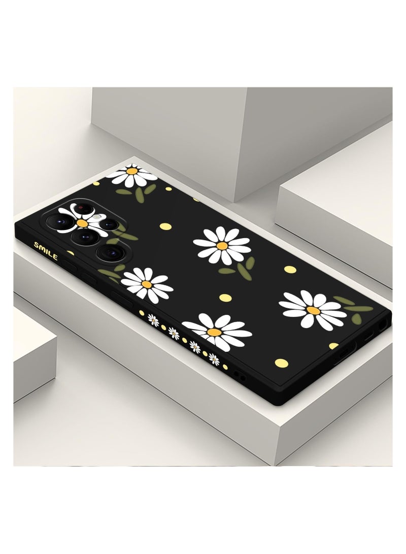 for Samsung Galaxy S22 Ultra Case, S22 Ultra Phone Cover Fashionable Flowers Designs Soft Silicone Drop Protective Fingerprint Women for Samsung S22 Ultra Case-Daisy Black - Image 1