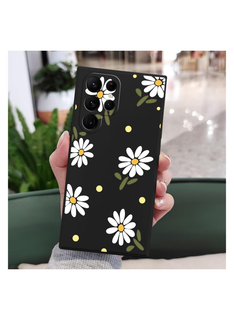 for Samsung Galaxy S22 Ultra Case, S22 Ultra Phone Cover Fashionable Flowers Designs Soft Silicone Drop Protective Fingerprint Women for Samsung S22 Ultra Case-Daisy Black - Image 2