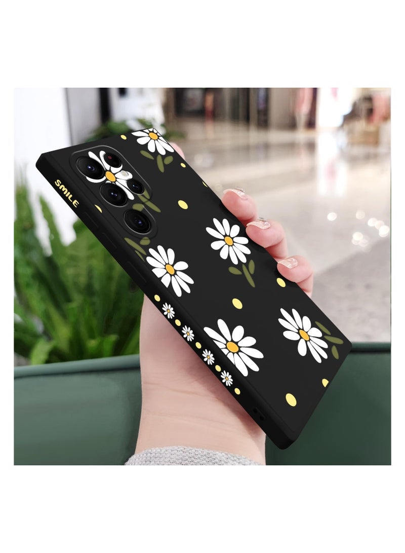 for Samsung Galaxy S22 Ultra Case, S22 Ultra Phone Cover Fashionable Flowers Designs Soft Silicone Drop Protective Fingerprint Women for Samsung S22 Ultra Case-Daisy Black - Image 3