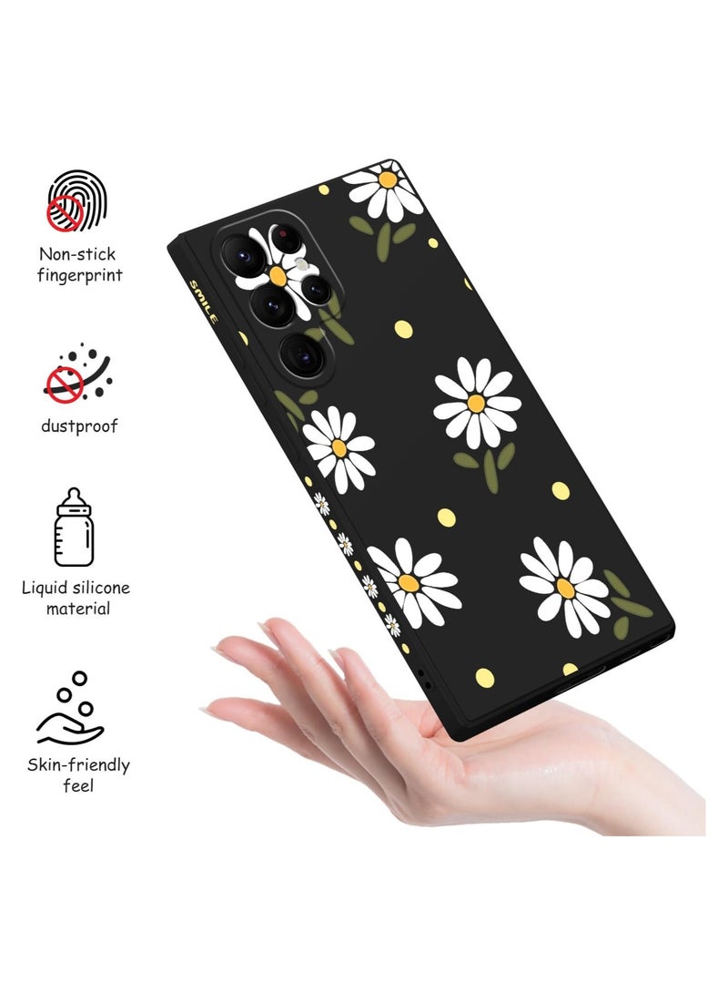 for Samsung Galaxy S22 Ultra Case, S22 Ultra Phone Cover Fashionable Flowers Designs Soft Silicone Drop Protective Fingerprint Women for Samsung S22 Ultra Case-Daisy Black - Image 4