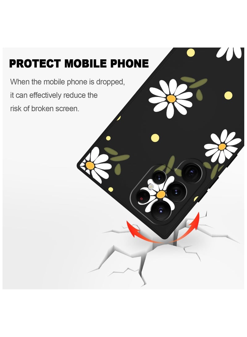 for Samsung Galaxy S22 Ultra Case, S22 Ultra Phone Cover Fashionable Flowers Designs Soft Silicone Drop Protective Fingerprint Women for Samsung S22 Ultra Case-Daisy Black - Image 5